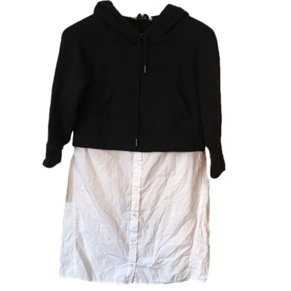 SEA New York Dress With Cropped Hoodie Overlay White Underlay Cotton. Size M.